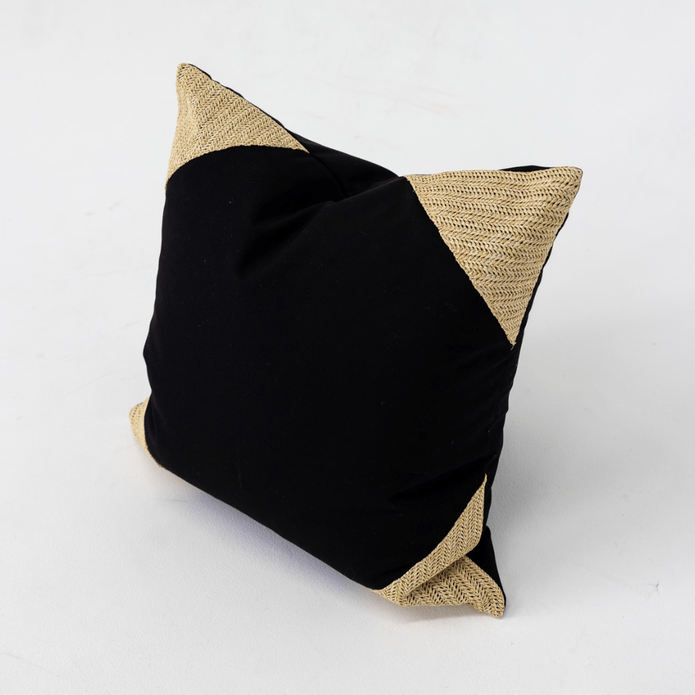 Bandhini Design House Lounge Cushion Outdoor Raffia Corners Black & Natural Lounge 55 x 55cm