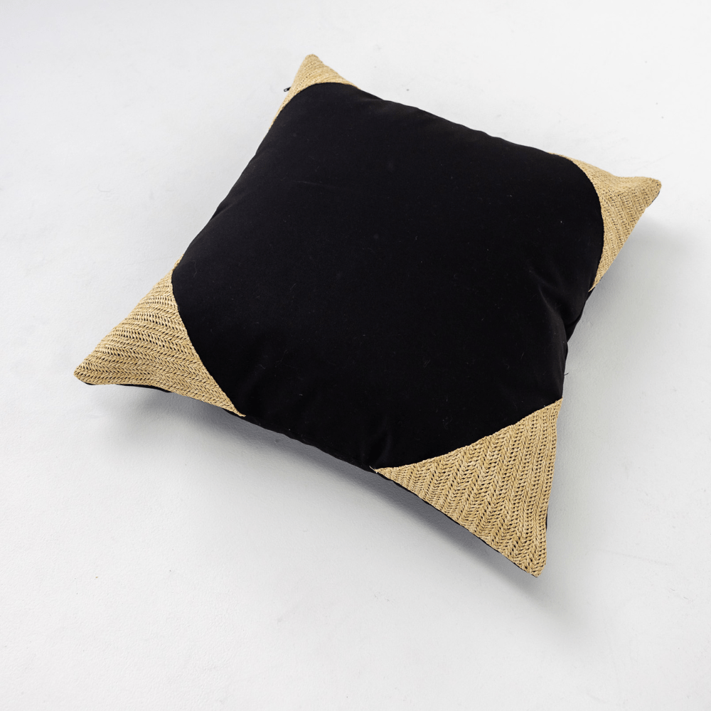 Bandhini Design House Lounge Cushion Outdoor Raffia Corners Black & Natural Lounge 55 x 55cm