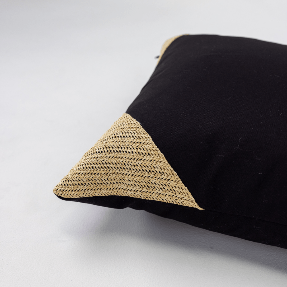 Bandhini Design House Lounge Cushion Outdoor Raffia Corners Black & Natural Lounge 55 x 55cm