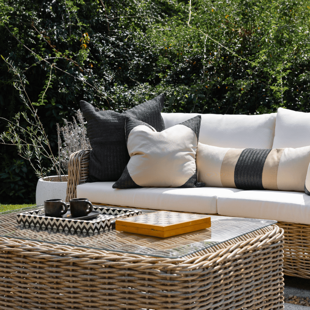 Bandhini Design House Lounge Cushion Outdoor Raffia Corners Black & Natural Lounge Cushion 55 x 55cm