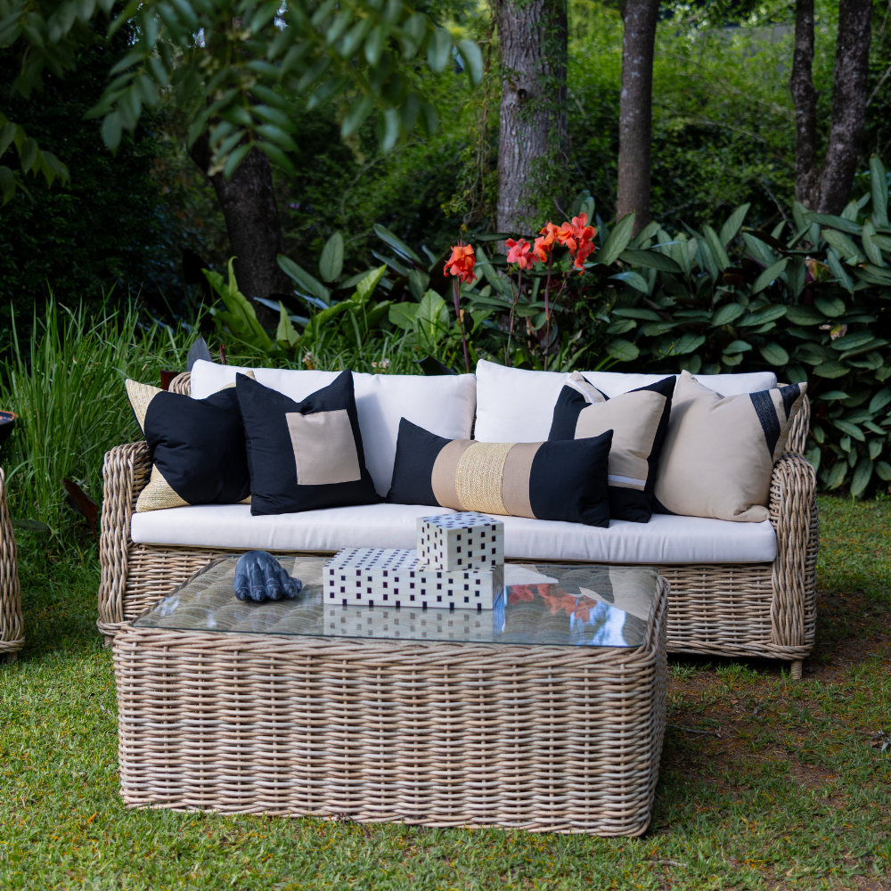 Bandhini Design House Lounge Cushion Outdoor Raffia Corners Black & Natural Lounge Cushion 55 x 55cm