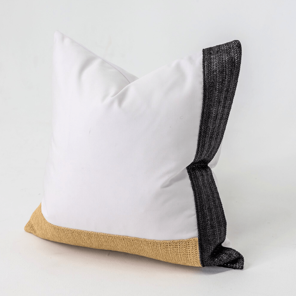 Bandhini Design House Lounge Cushion Outdoor Raffia White Edge Black and Tan Black & Natural Lounge 55 x 55cm