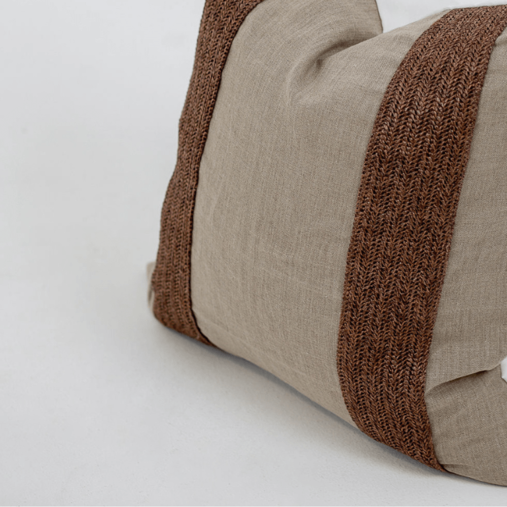 Bandhini Design House Lounge Cushion Raffia Lines Coffee Natural Lounge Cushion 55 x 55cm