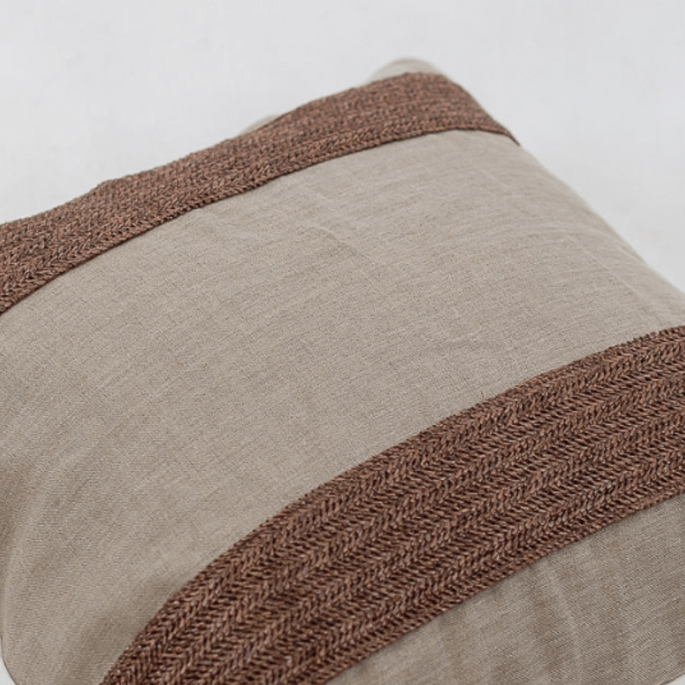 Bandhini Design House Lounge Cushion Raffia Lines Coffee Natural Lounge Cushion 55 x 55cm