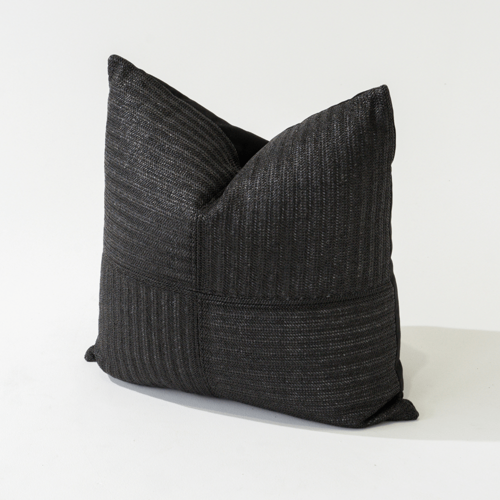 Bandhini Design House Lounge Cushion Raffia Squares Black Lounge Cushion 55 x 55cm