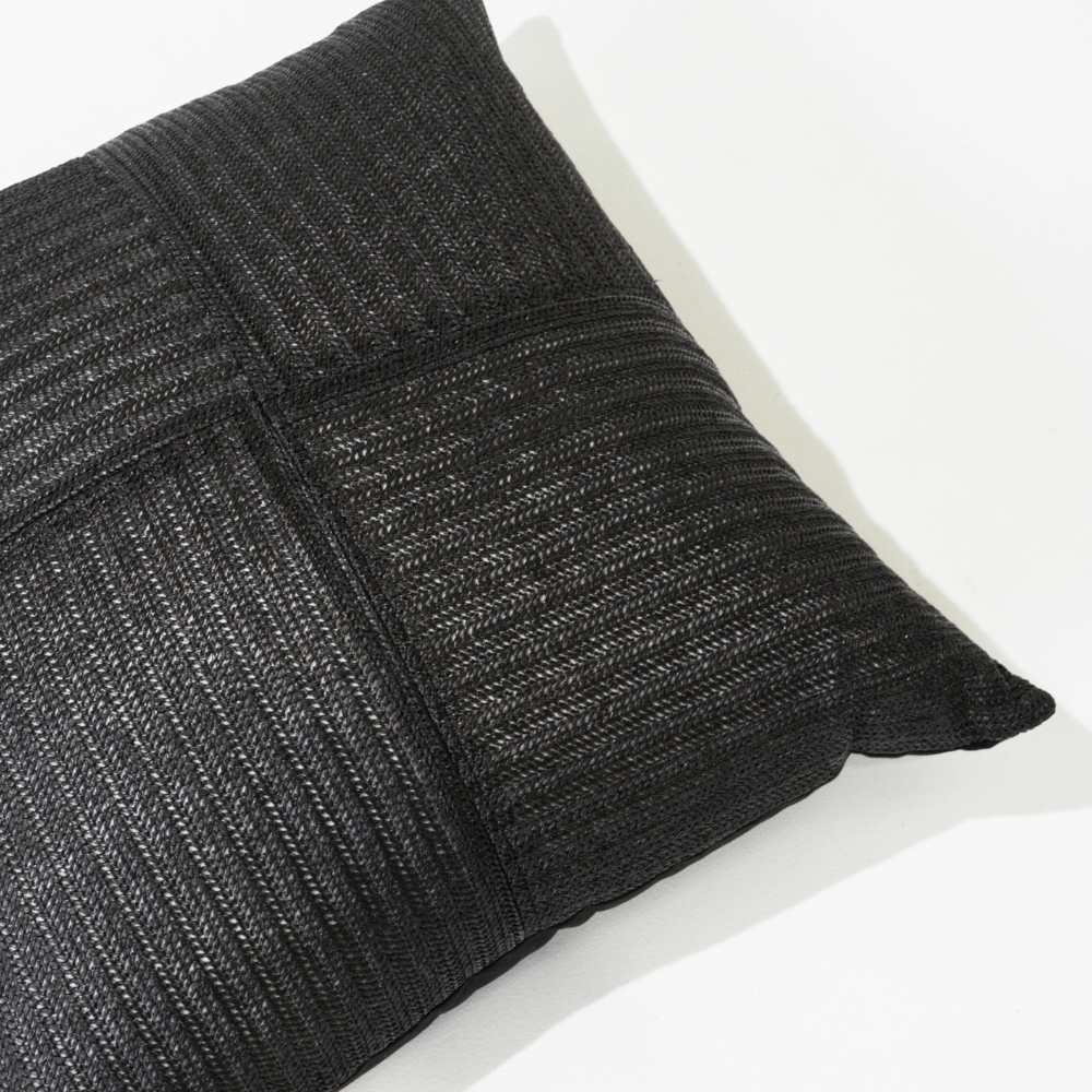 Bandhini Design House Lounge Cushion Raffia Squares Black Lounge Cushion 55 x 55cm