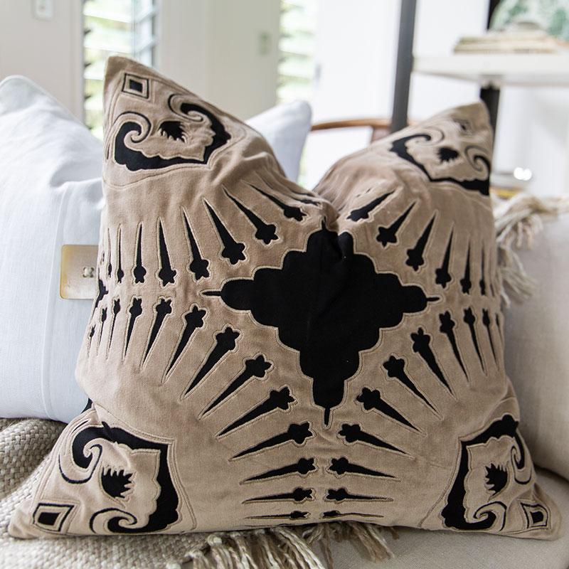 Bandhini Design House Lounge Cushion Roman Applique Velvet Black Lounge Cushion 55 x 55cm