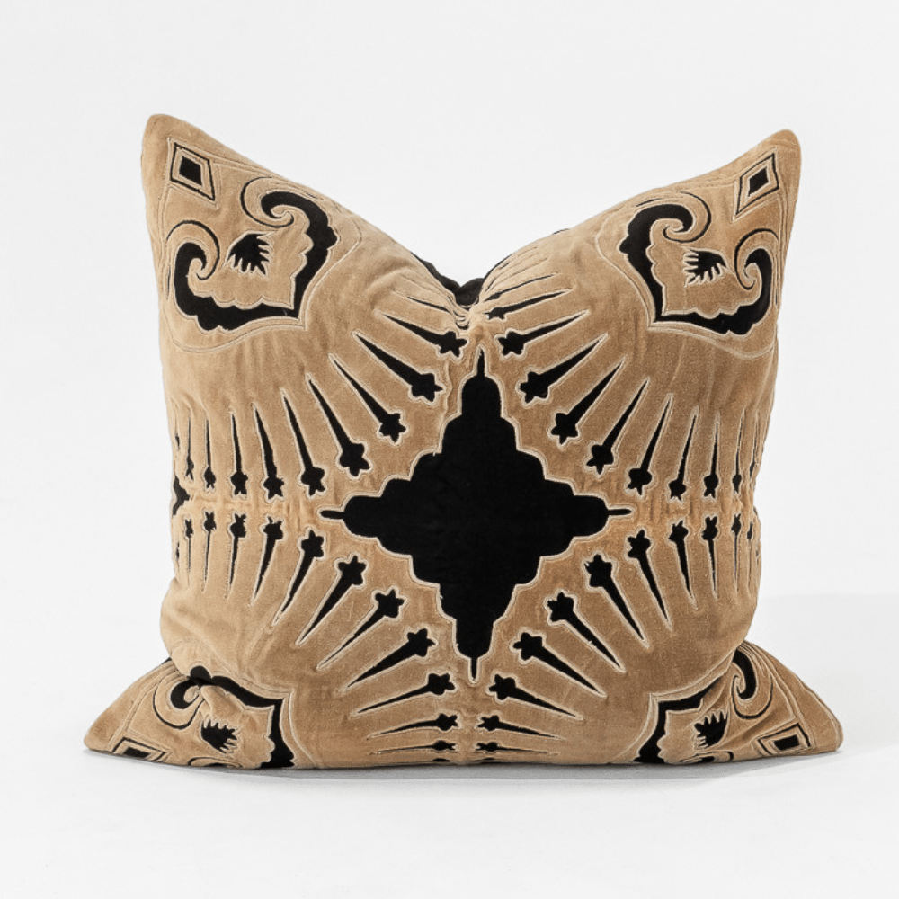 Bandhini Design House Lounge Cushion Roman Applique Velvet Black Lounge Cushion 55 x 55cm