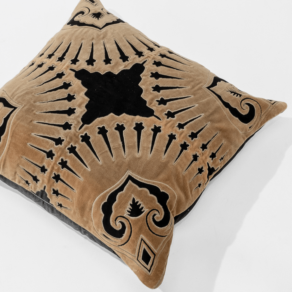 Bandhini Design House Lounge Cushion Roman Applique Velvet Black Lounge Cushion 55 x 55cm