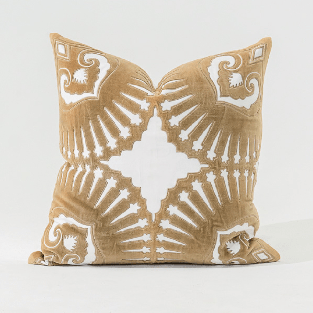 Bandhini Design House Lounge Cushion Roman Applique Velvet Natural Lounge Cushion 55 x 55cm