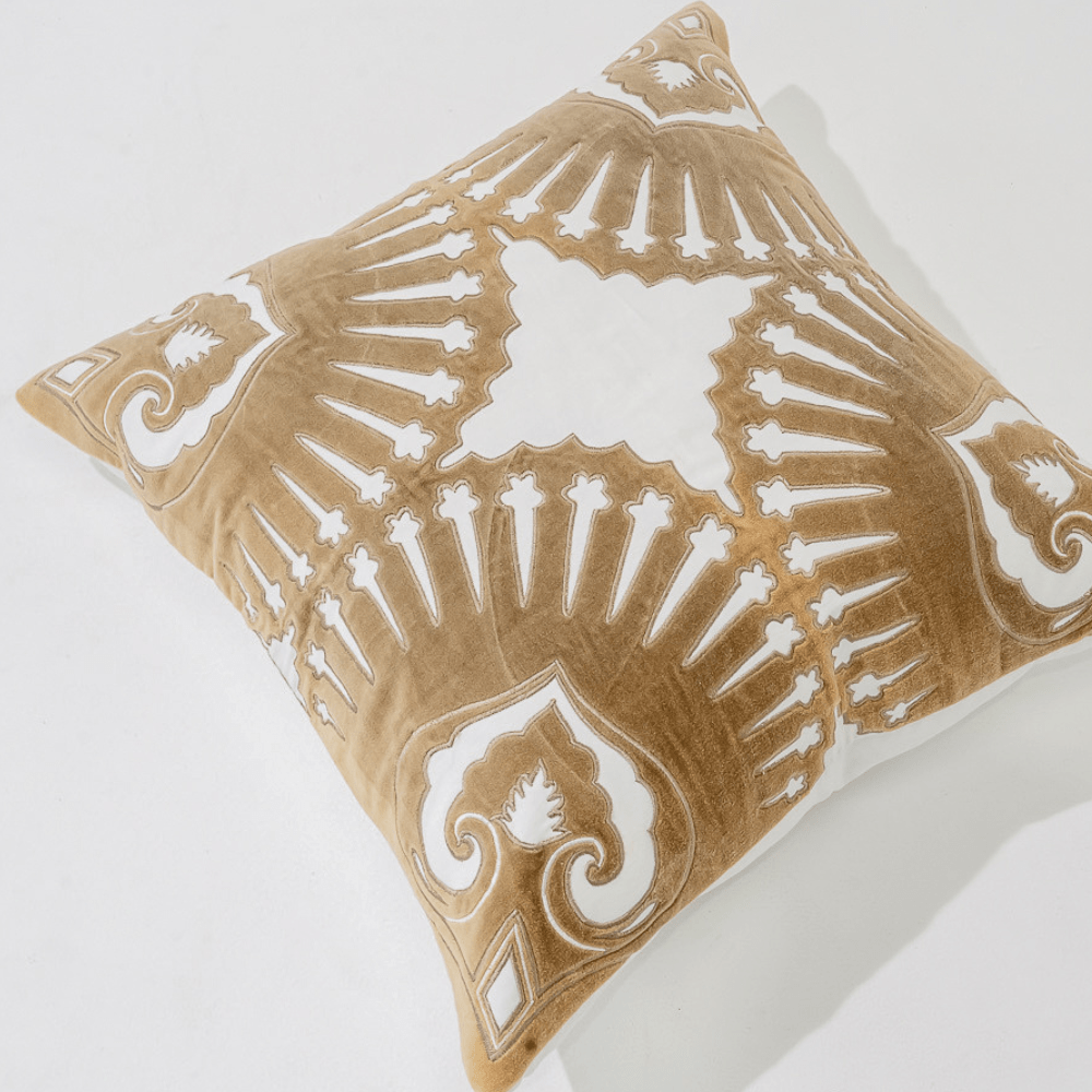 Bandhini Design House Lounge Cushion Roman Applique Velvet Natural Lounge Cushion 55 x 55cm