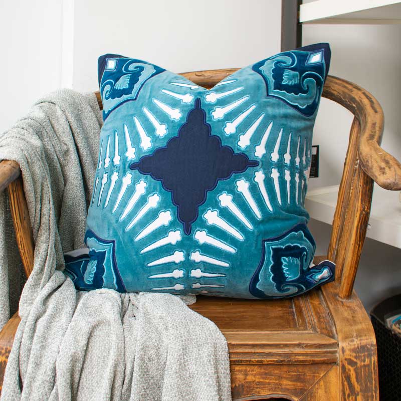 Bandhini Design House Lounge Cushion Roman Applique Velvet Navy Lounge Cushion 55 x 55cm