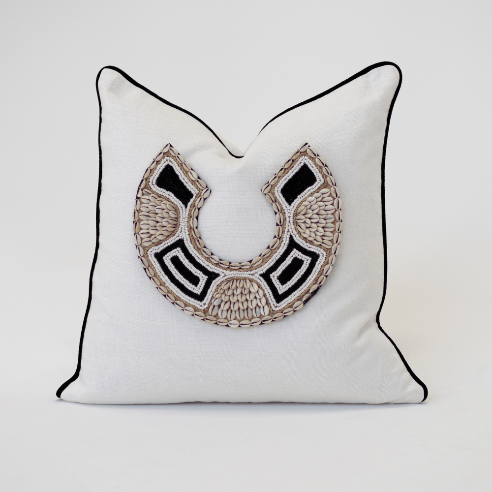 Bandhini Design House Lounge Cushion Shell African Bead Horseshoe White & Black Lounge Cushion 55 x 55cm