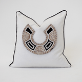 African Bead Horseshoe White & Black Handmade Beaded Cushion Cover
