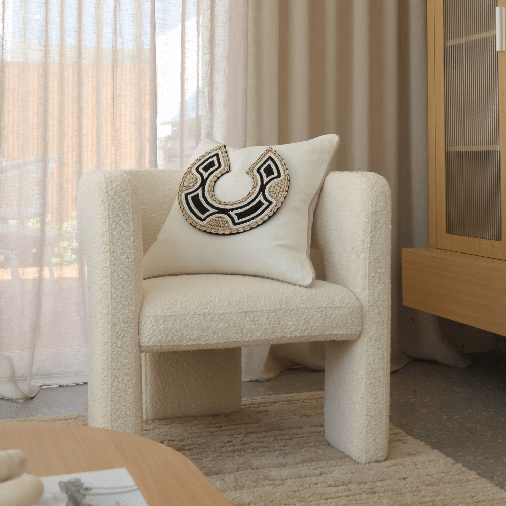 Bandhini Design House Lounge Cushion Shell African Bead Horseshoe White & Natural Lounge Cushion 55 x 55cm