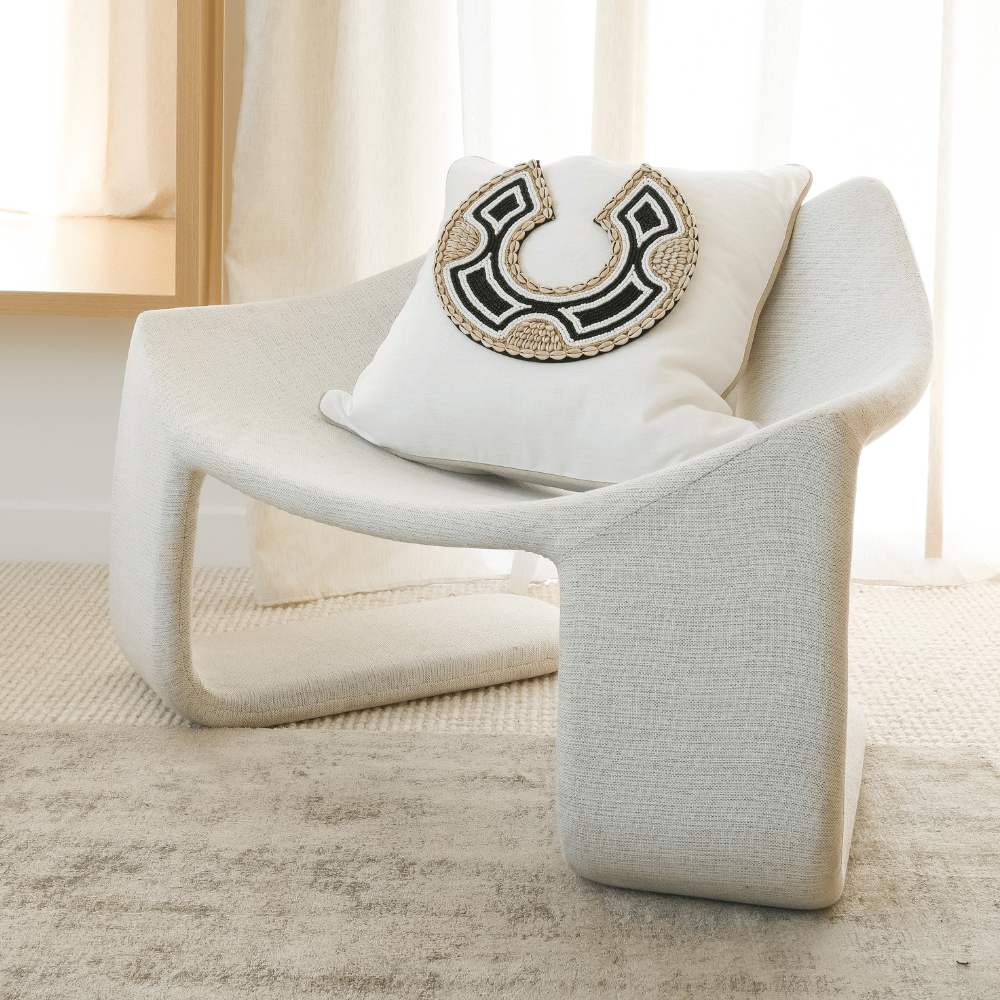 Bandhini Design House Lounge Cushion Shell African Bead Horseshoe White & Natural Lounge Cushion 55 x 55cm