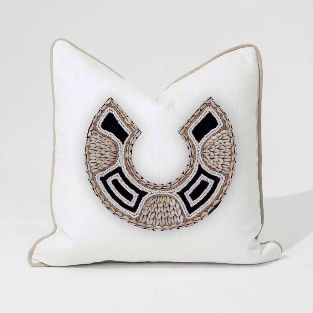 Bandhini Design House Lounge Cushion Shell African Bead Horseshoe White & Natural Lounge Cushion 55 x 55cm