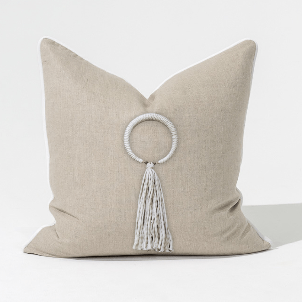 Bandhini Design House Lounge Cushion Tassel Milan Natural & White Lounge Cushion 55 x 55cm