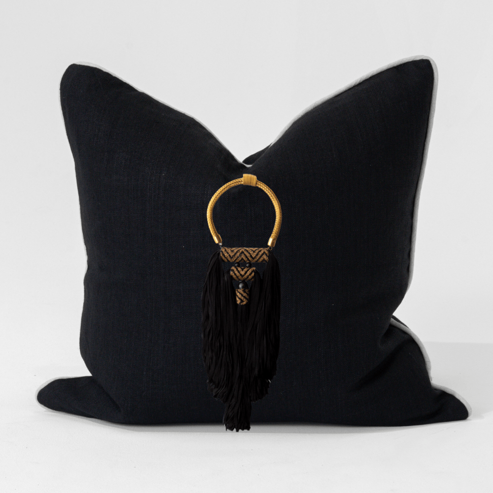 Bandhini Design House Lounge Cushion Tassel Spanish Black & Natural Lounge Cushion 55 x 55cm