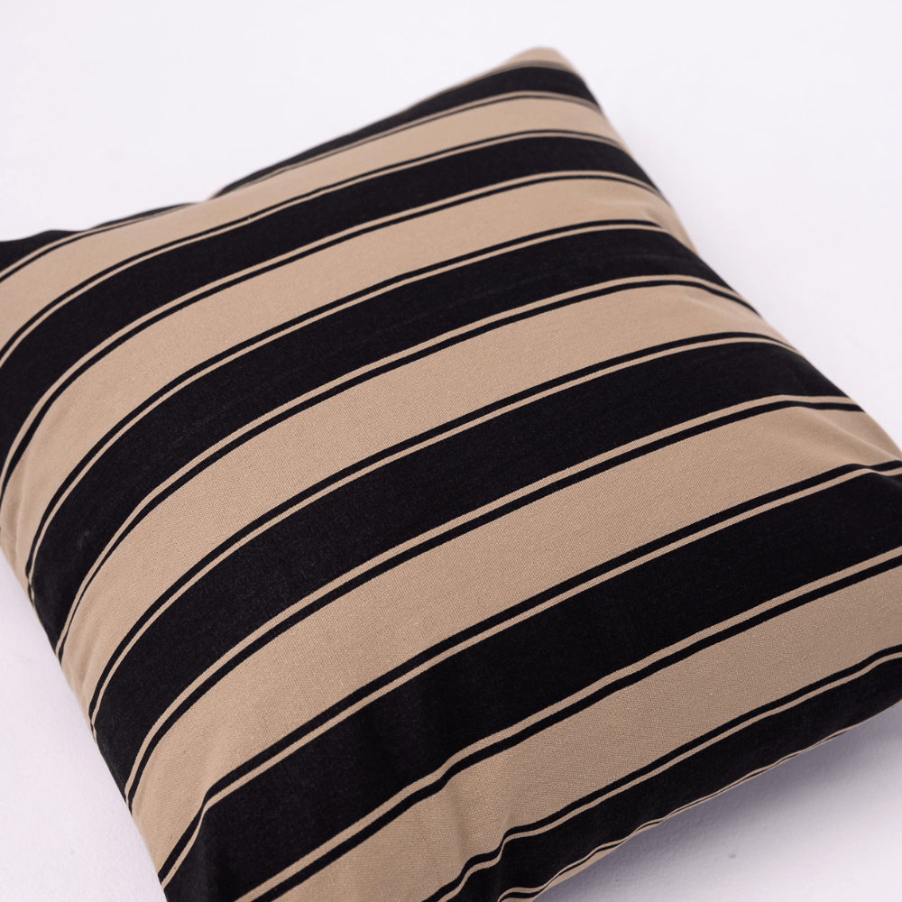 Bandhini Design House Lounge Cushion Ticking Stripe Rye Black & Beige Lounge Cushion 55 x 55cm