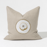 Agate White Slice Natural Handmade Embellished Linen Cushion Cover