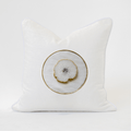 Agate White Slice White Handmade Embellished Linen Cushion Cover — made to order, 14–30 days