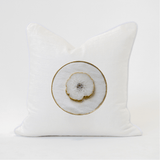 Agate White Slice White Handmade Embellished Linen Cushion Cover