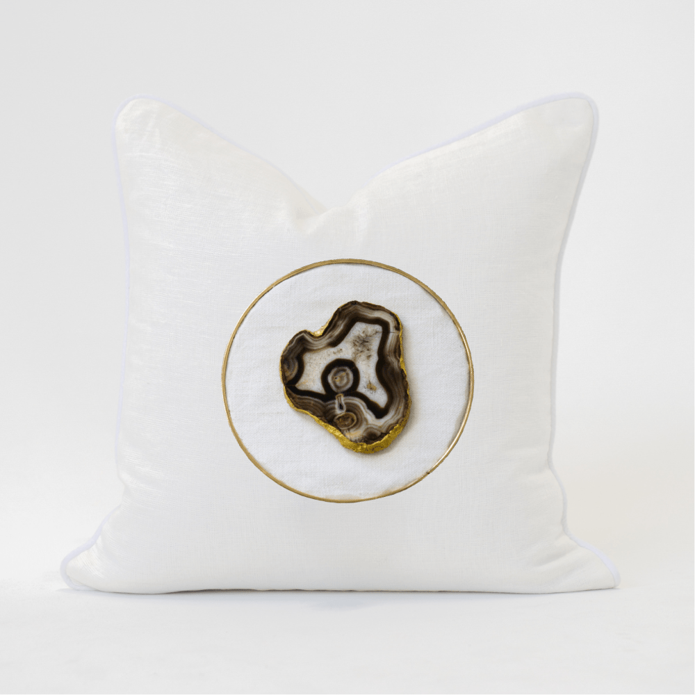Bandhini Design House Lounge Cushion White with White Piping Smoke Agate Slice Lounge Cushion 55 x 55cm