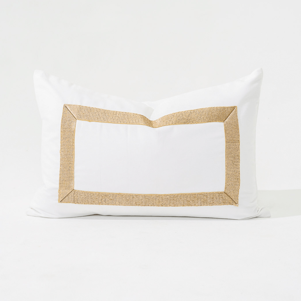 Bandhini Design House Lumber Cushion Braid Gold White Lumbar Cushion 35 x 53cm