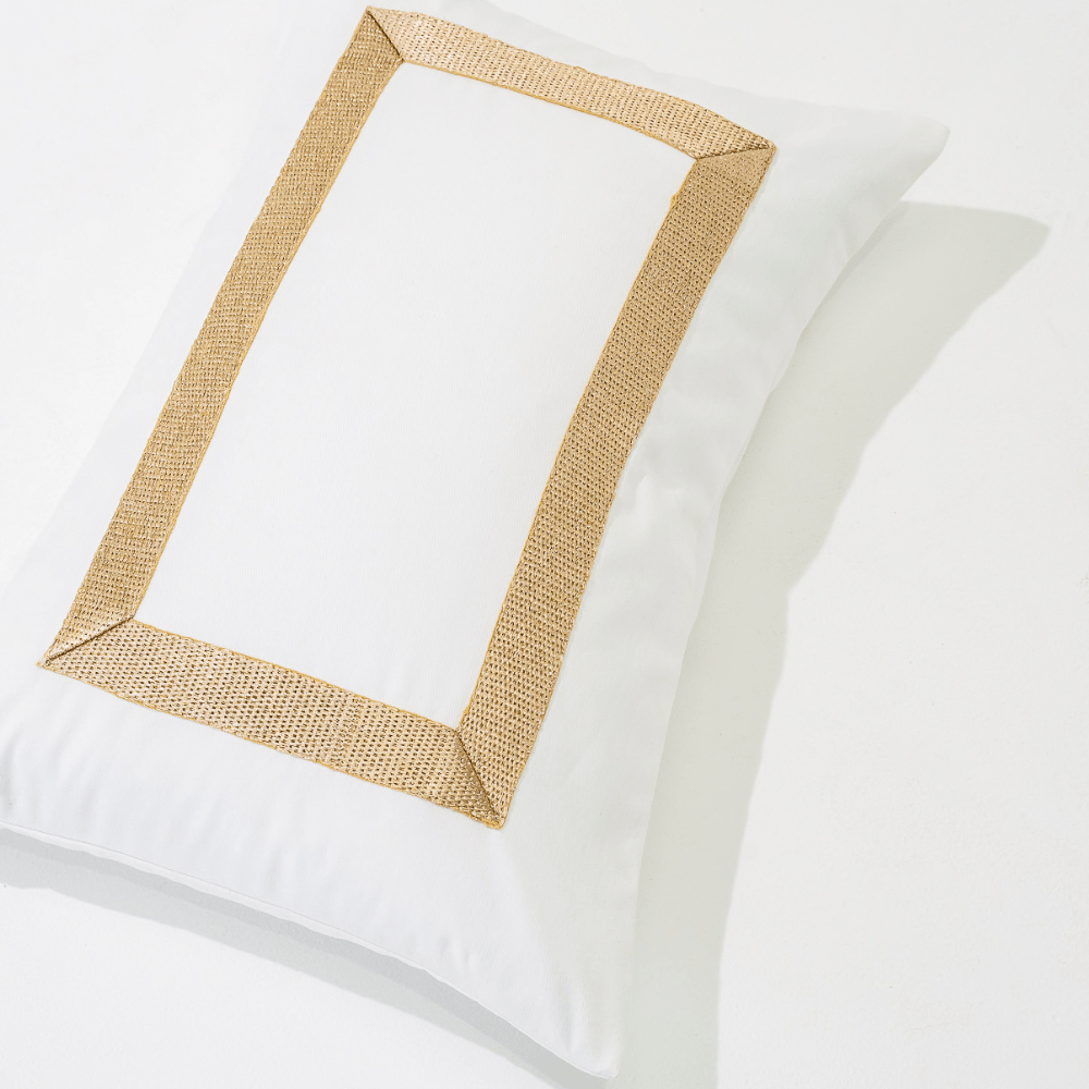 Bandhini Design House Lumber Cushion Braid Gold White Lumbar Cushion 35 x 53cm