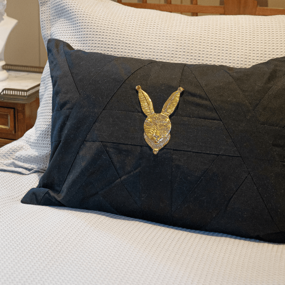 Bandhini Design House Lumber Cushion Creature Metal Rabbit Head Black Lumbar Cushion 35 x 53cm