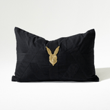 Creature Rabbit Head Black Handmade Metal Embellished Lumbar Cushion