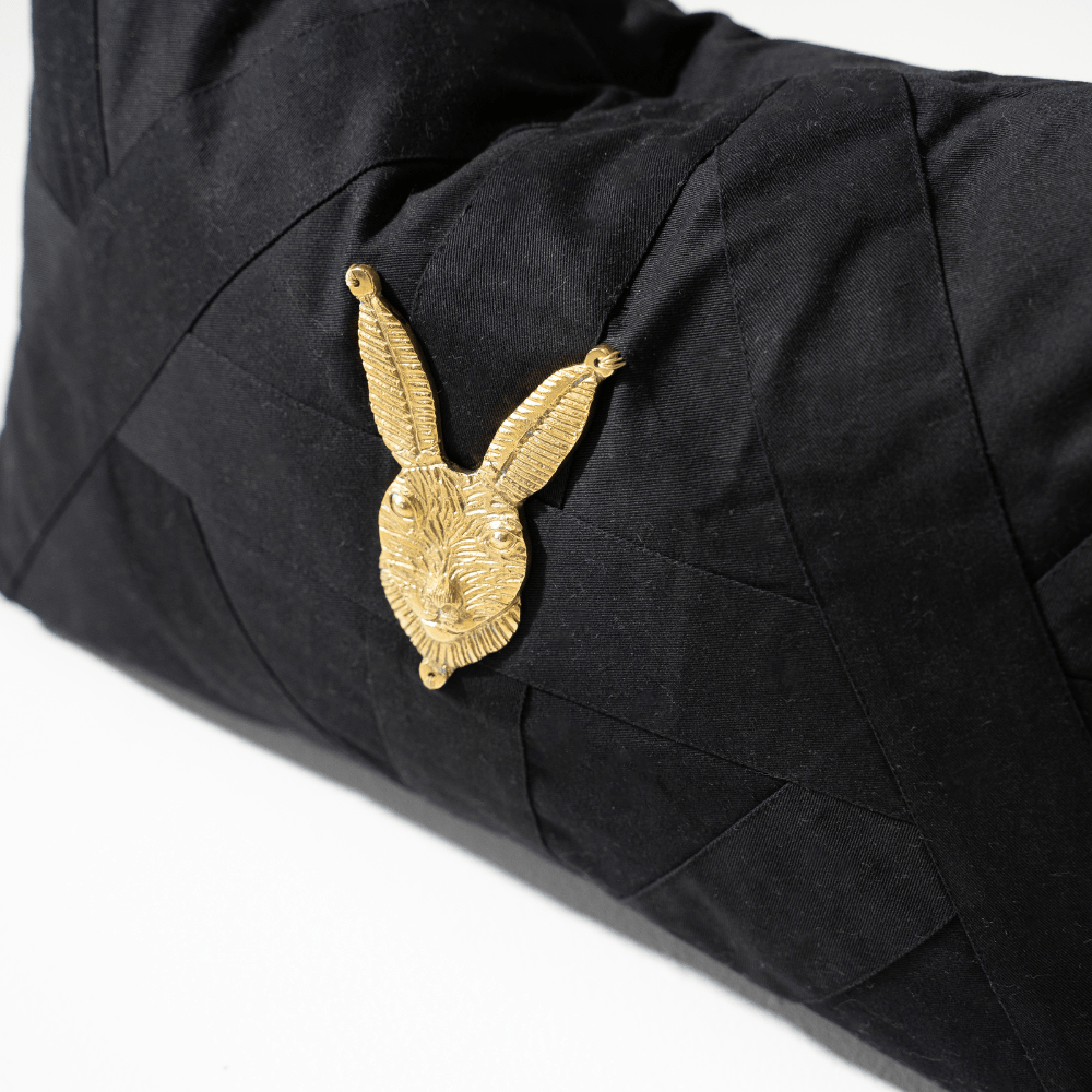 Bandhini Design House Lumber Cushion Creature Metal Rabbit Head Black Lumbar Cushion 35 x 53cm