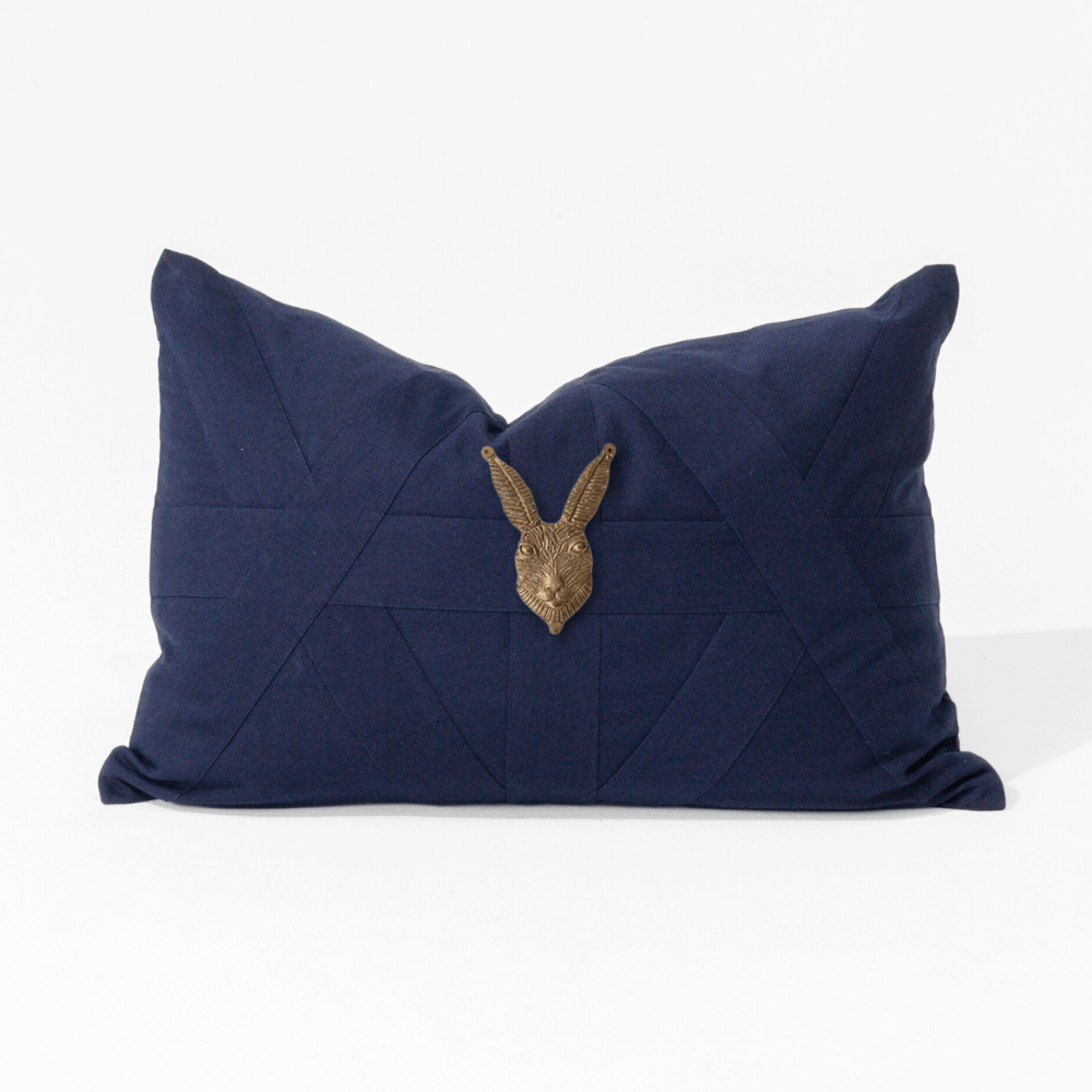 Bandhini Design House Lumber Cushion Creature Metal Rabbit Head Navy Lumbar Cushion 35 x 53cm