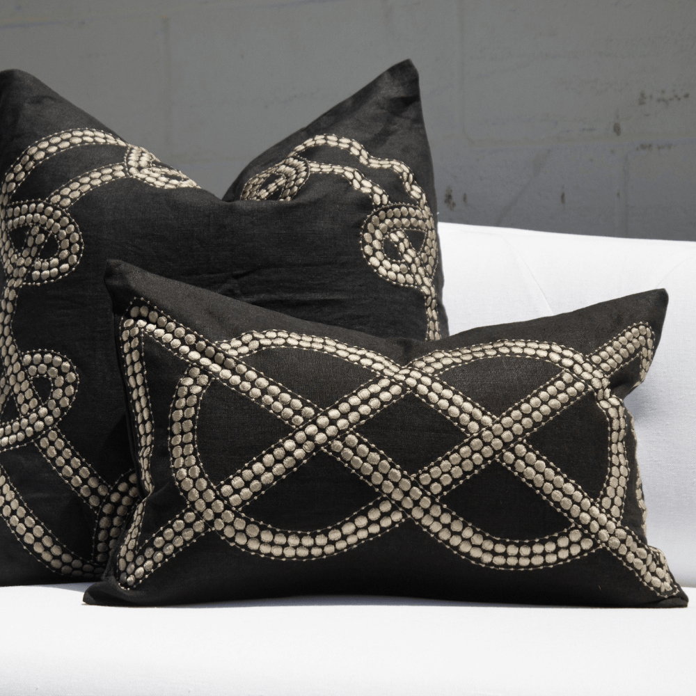 Bandhini Design House Lumber Cushion Dot Chain Knot Black Lumbar Cushion 35 x 53cm