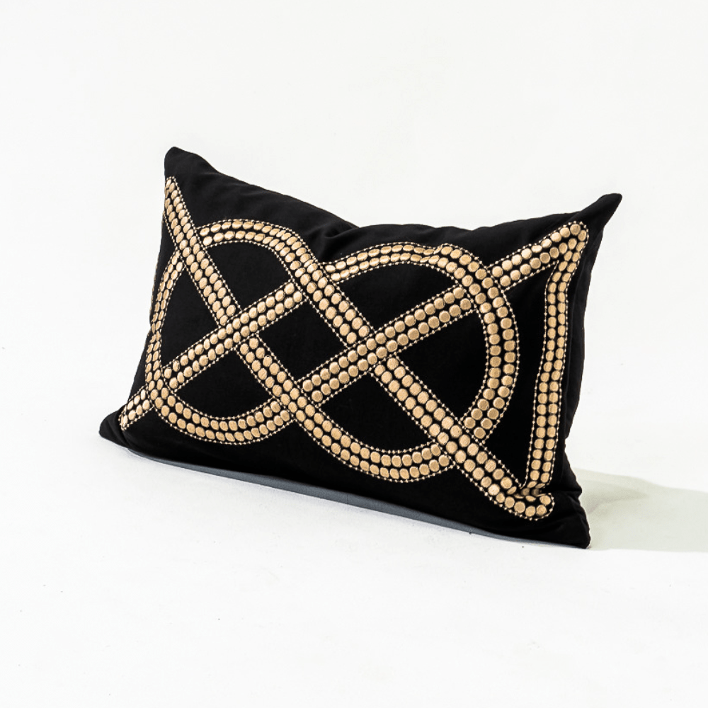 Bandhini Design House Lumber Cushion Dot Chain Knot Black Lumbar Cushion 35 x 53cm