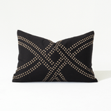 Dot Polar Black Satin Embroidered Cotton Lumbar Cushion