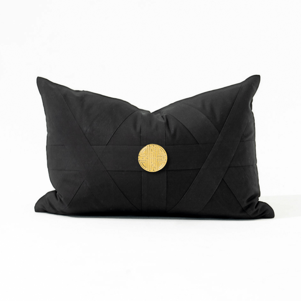 Bandhini Design House Lumber Cushion Gold Coin Amulet Black Lumbar Cushion 35 x 53cm