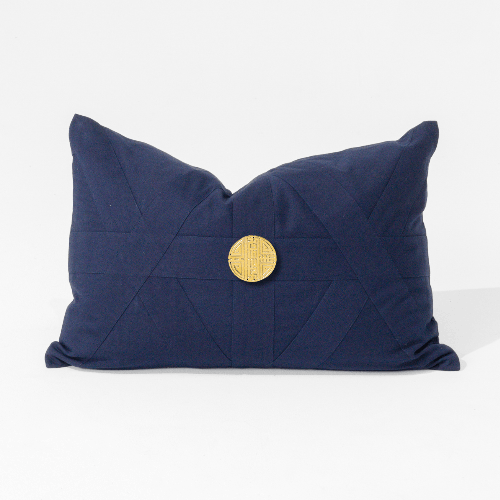 Bandhini Design House Lumber Cushion Gold Coin Amulet Navy Lumbar Cushion 35 x 53cm