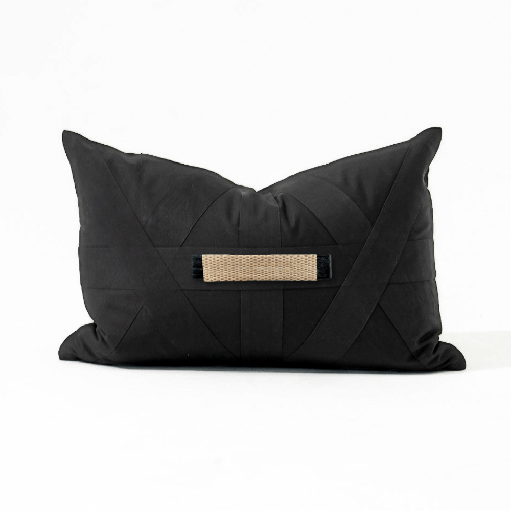 Bandhini Design House Lumber Cushion Raffia Strip Black Lumbar Cushion 35 x 53cm