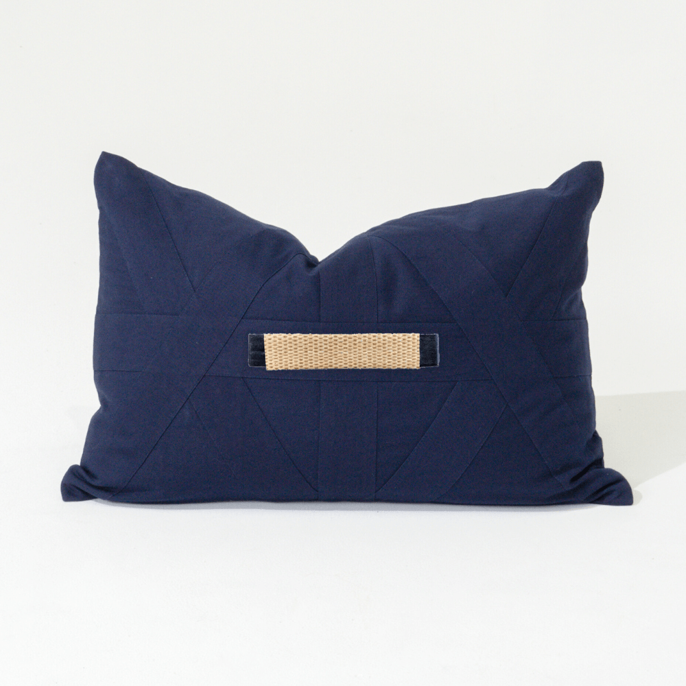 Bandhini Design House Lumber Cushion Raffia Strip Navy Lumbar Cushion 35 x 53cm