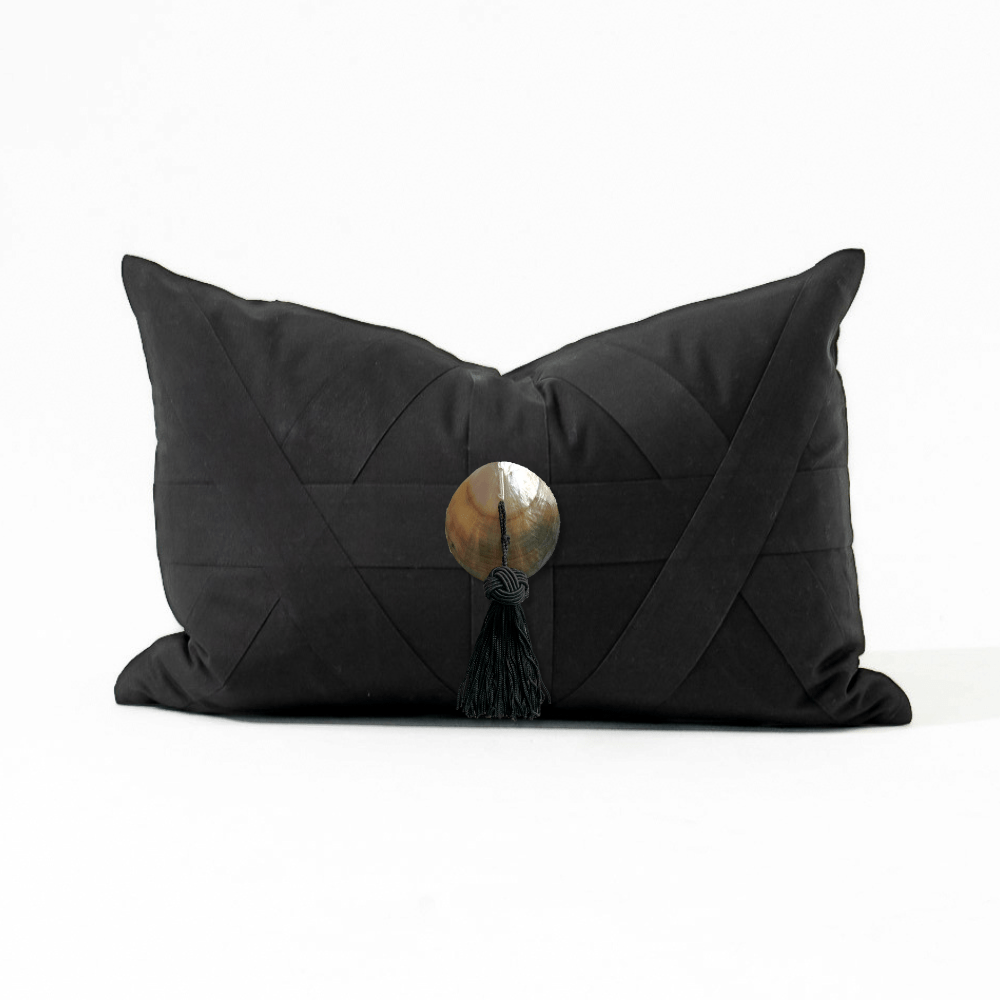 Bandhini Design House Lumber Cushion Shell Black Tassel Black Lumbar Cushion 35 x 53cm