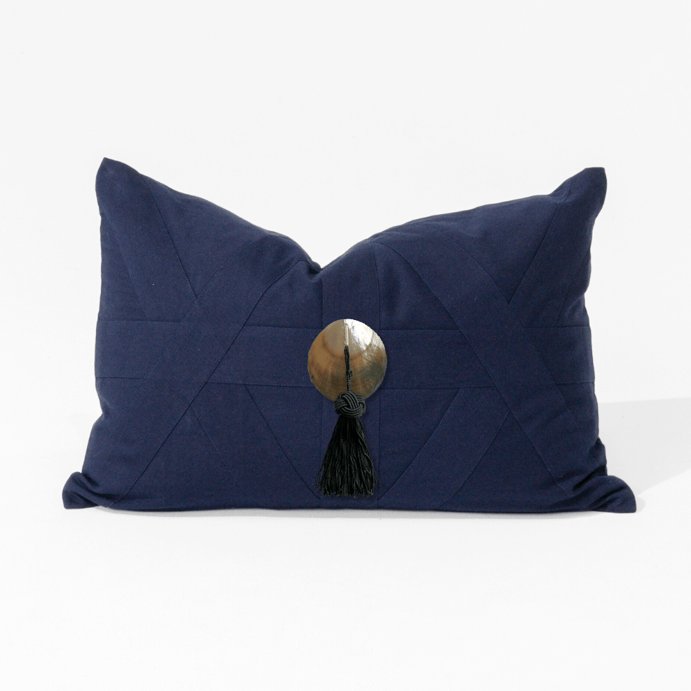 Bandhini Design House Lumber Cushion Shell Black Tassel Navy Lumbar Cushion 35 x 53cm