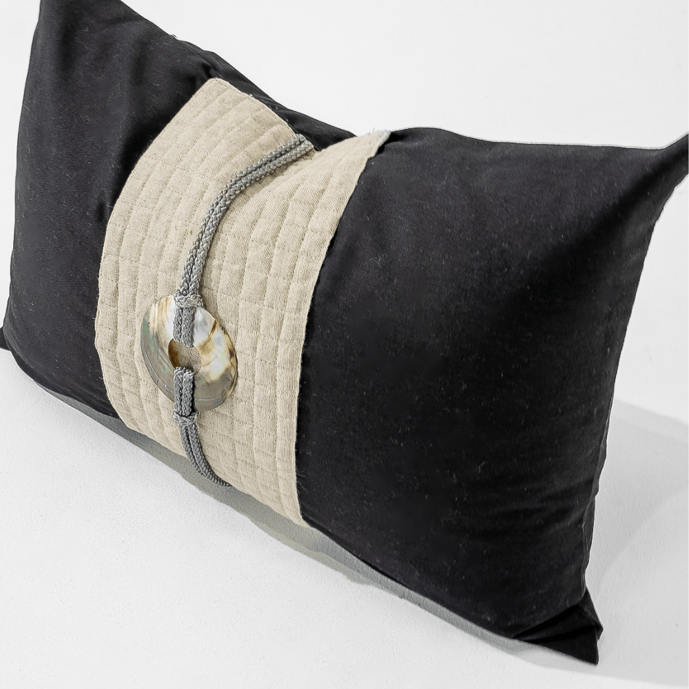 Bandhini Design House Lumber Cushion Shell Sash Linen Black Lumbar Cushion 35 x 53cm