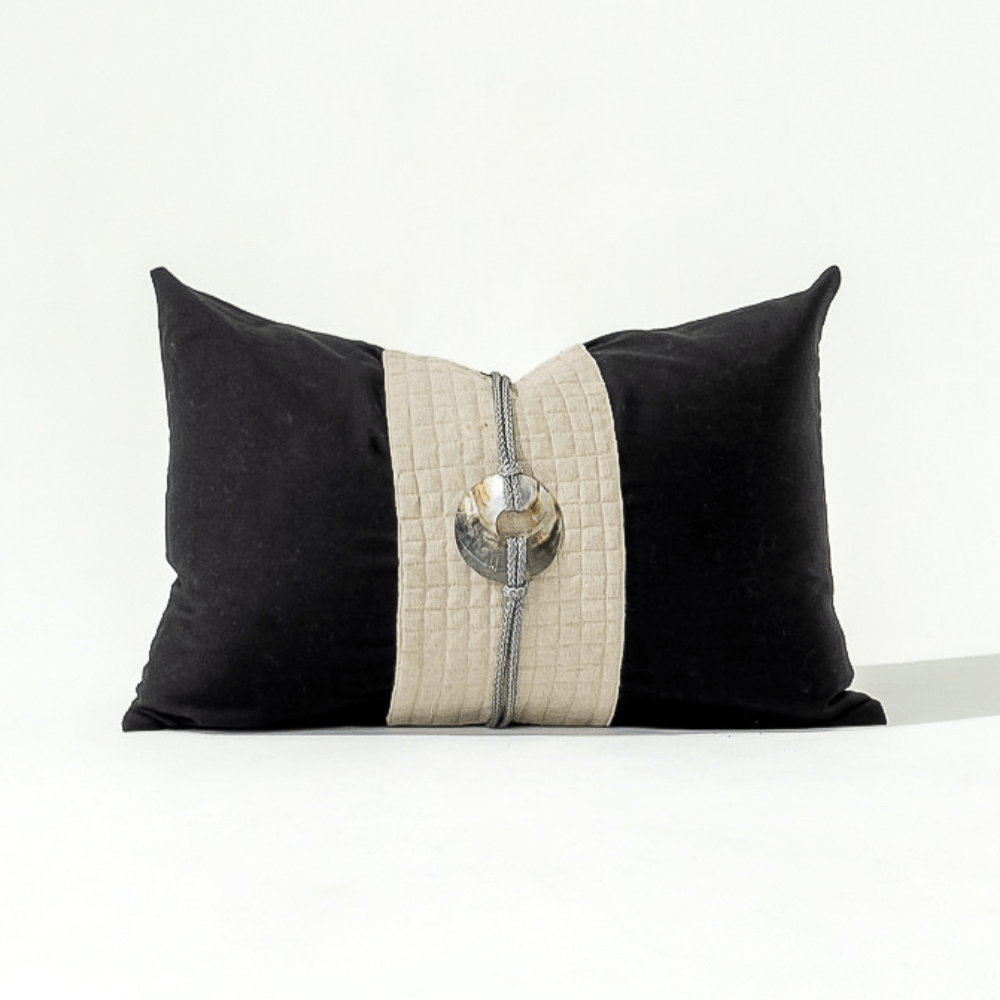 Bandhini Design House Lumber Cushion Shell Sash Linen Black Lumbar Cushion 35 x 53cm