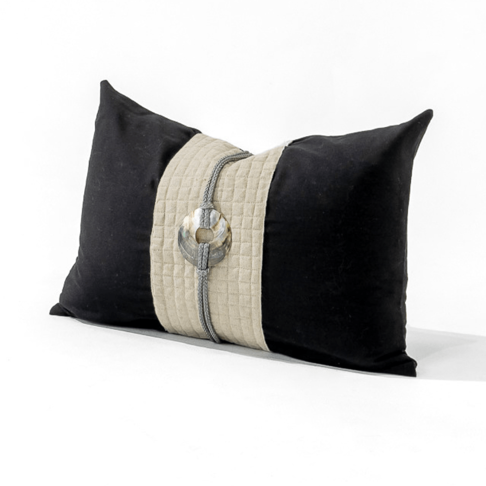 Bandhini Design House Lumber Cushion Shell Sash Linen Black Lumbar Cushion 35 x 53cm