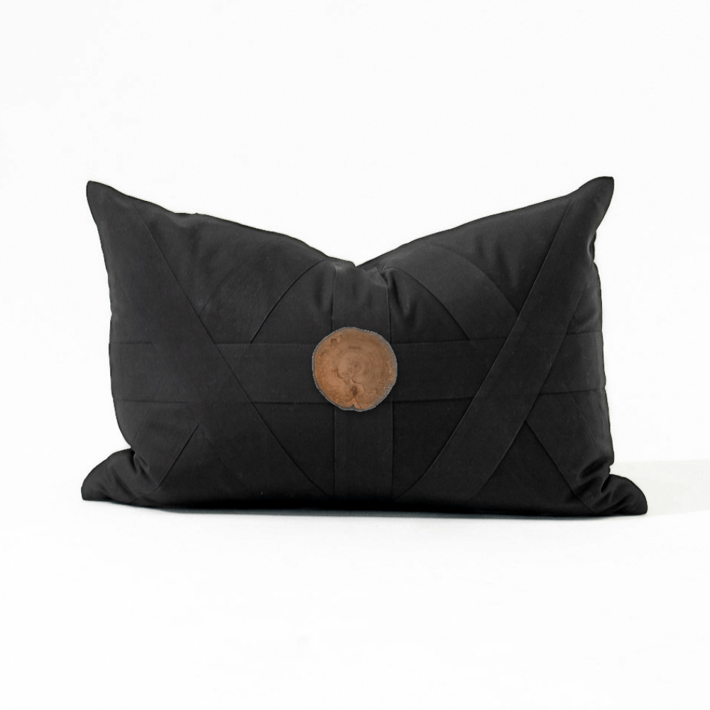 Bandhini Design House Lumber Cushion Wood Slab Black Lumbar Cushion 35 x 53cm