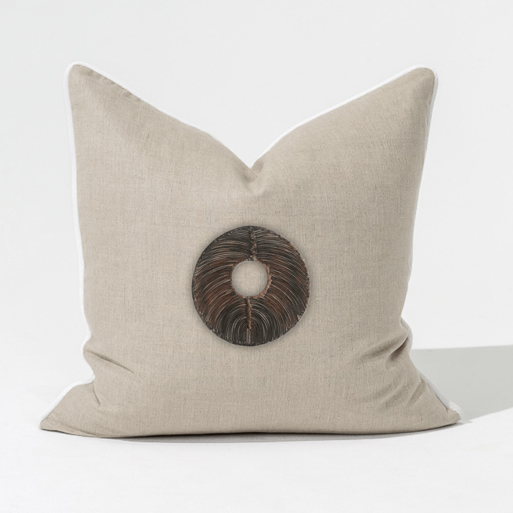 Bandhini Design House Medium Cushion Disc Copper Natural & White Lounge Cushion 55 x 55cm