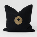 Disc Gold Black & Natural Handmade Metal Embellished Cushion Cover — made to order, 14–30 days