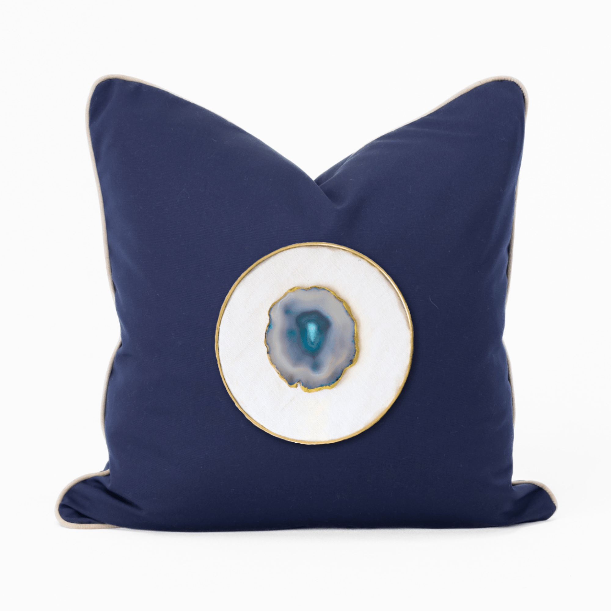 Bandhini Design House Outdoor Blue Agate Slice Piped Navy Lounge Cushion 55 x 55cm